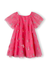 Minoti - 44633 Tulle Party Dress, Pink Sequin Cherry, Angel Sleeves, Pink
