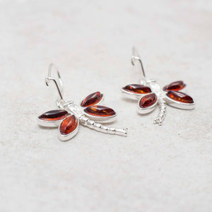 Amber Charm - Baltic Amber SS Dragonfly Earrings