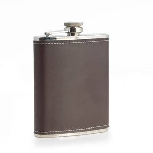 BeyBerk 6oz Brown Leather Flask - Stainless Steel & Genuine Leather Wrap