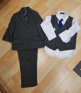 Grey Tweed Boys 5 pce Suit