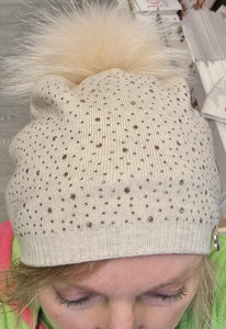 Arabella Cashmere Beanie Hat with detachable Pom Pom