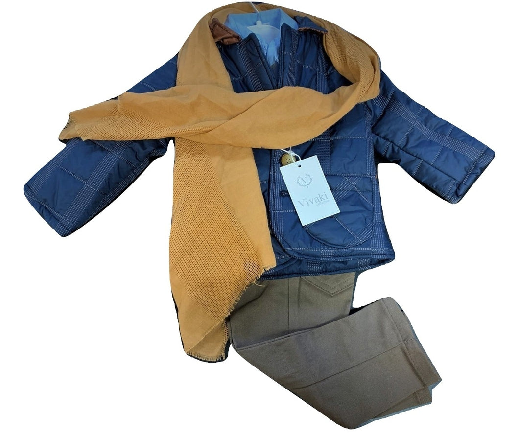 Quilted jacket, shirt, trousers & scarf set