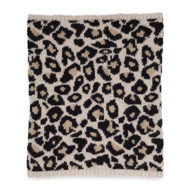 Leopard Cashmere Knitted Neck Warmer - Black/Camel