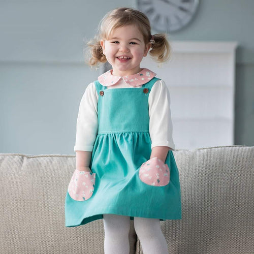 Dark Green Twill with Butterfly pockets Pinafore Dress