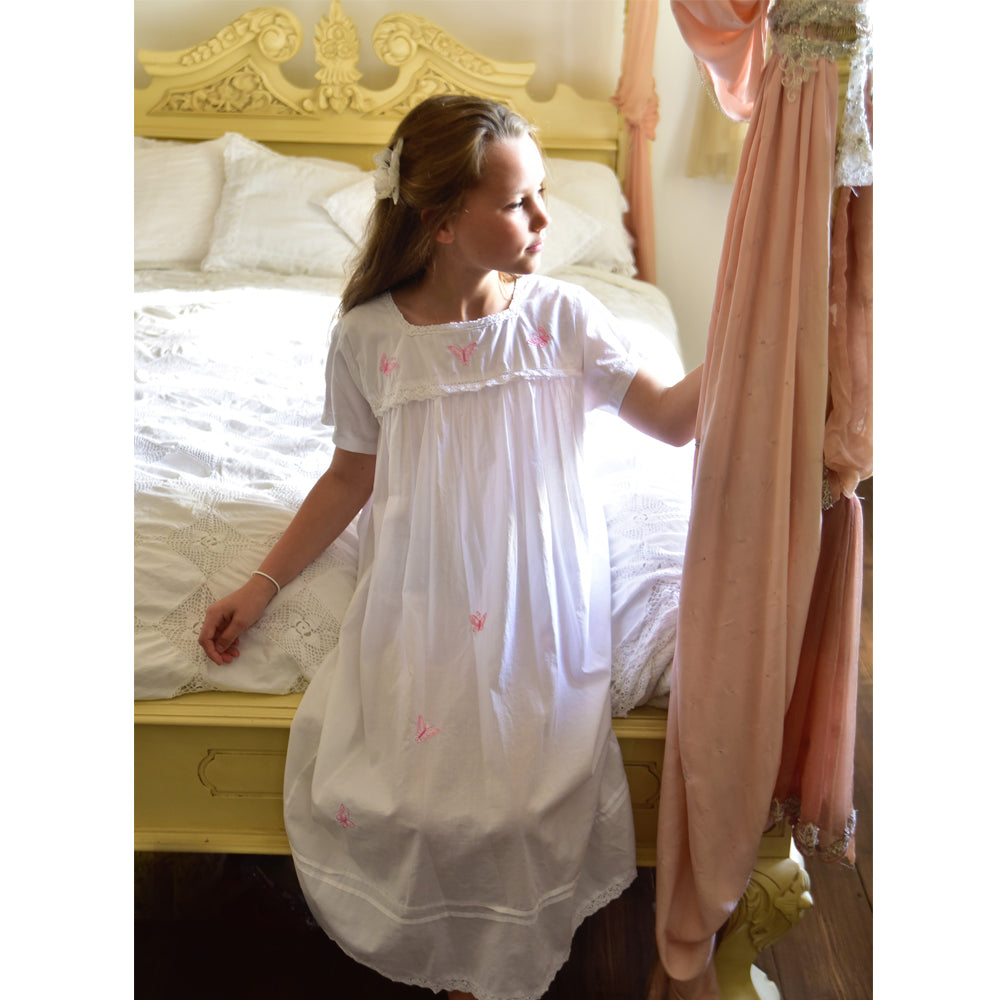 Short sleeved Flora Pink Butterflies nightdress