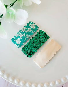Dainty Delights Creations - 2.5" Rectangle Scallop Snap Clip 3pak-Emerald Blooms