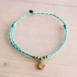 Bazou - Gold thread anklet with beads and charm - turquoise/mint