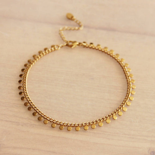 Bazou - Stainless steel chain anklet with coin - gold - AN914