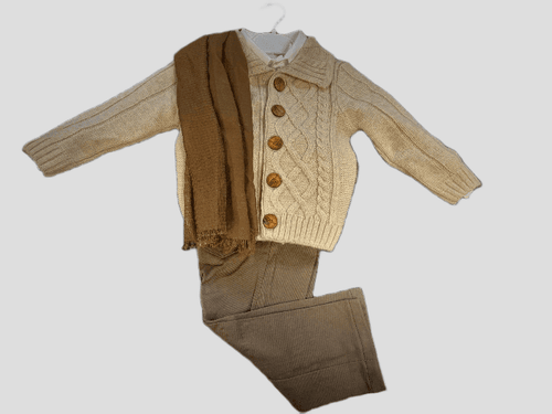 Cardigan, shirt, trousers & scarf set